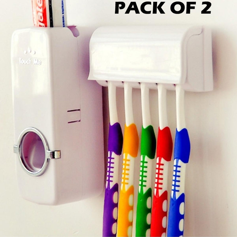 Pack of 2 Fashion Automatic Toothpaste Dispenser Holder Bathroom Wall Mount Rack Bath