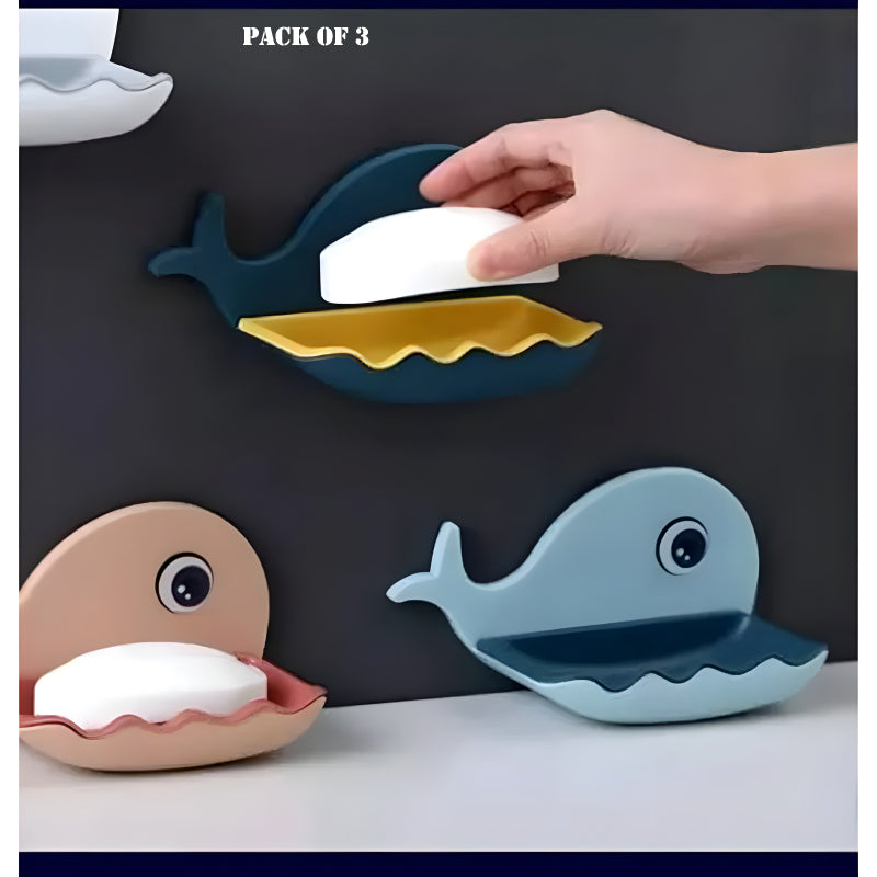 Pack Of 3 Fish-Shaped Double-Layer Adhesive Waterproof Soap Bar Holder