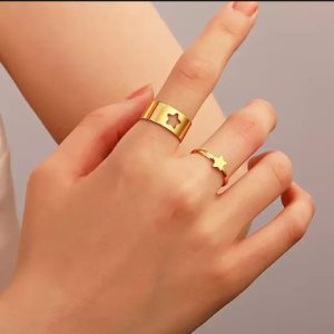 2pc Golden Trendy Star Couple Ring