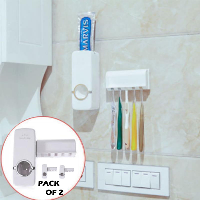 Pack of 2 Fashion Automatic Toothpaste Dispenser Holder Bathroom Wall Mount Rack Bath