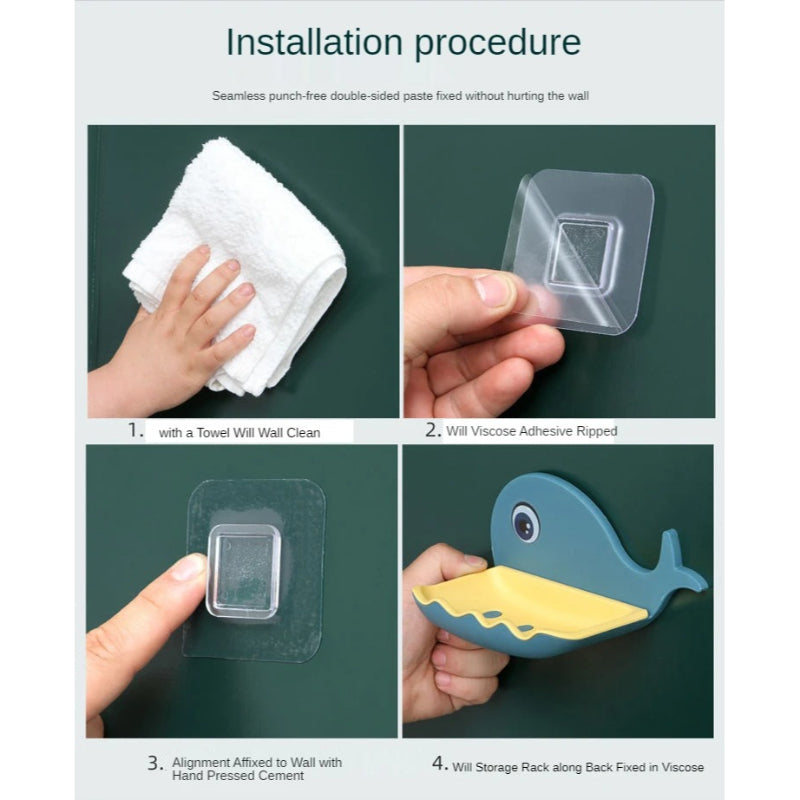 Pack Of 3 Fish-Shaped Double-Layer Adhesive Waterproof Soap Bar Holder