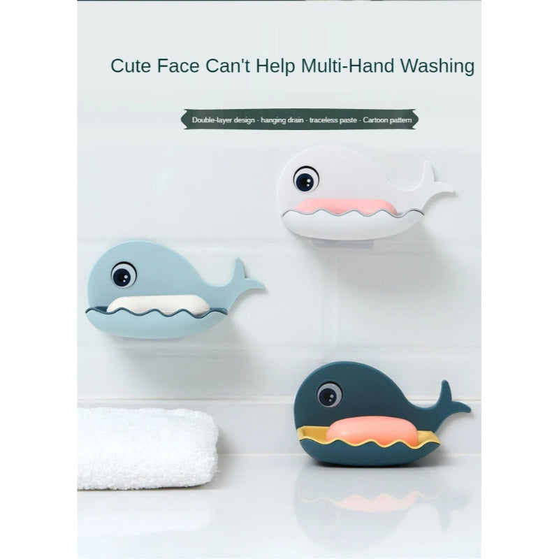 Pack Of 3 Fish-Shaped Double-Layer Adhesive Waterproof Soap Bar Holder