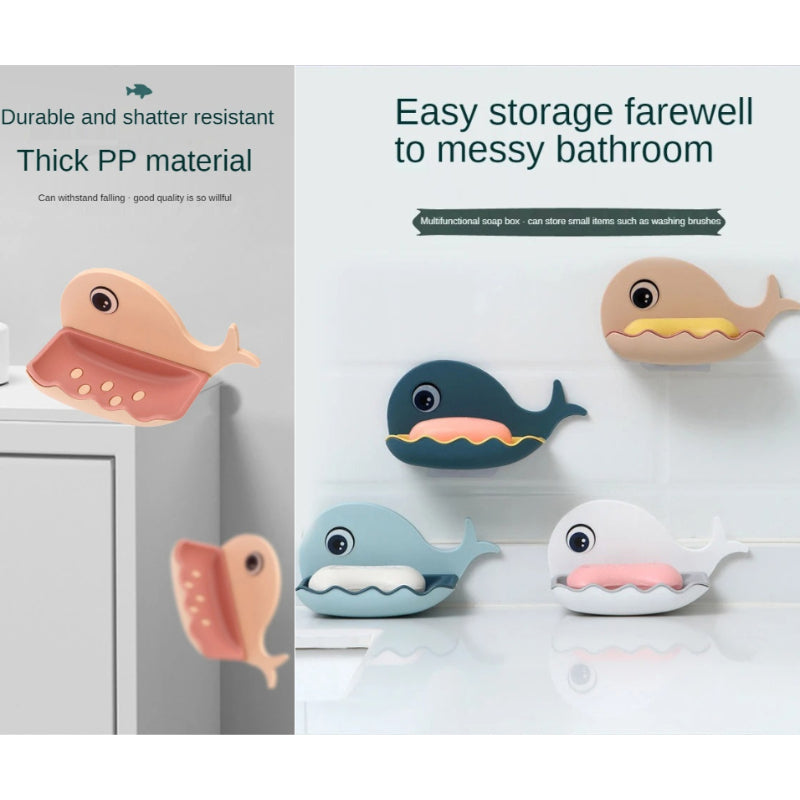 Pack Of 3 Fish-Shaped Double-Layer Adhesive Waterproof Soap Bar Holder