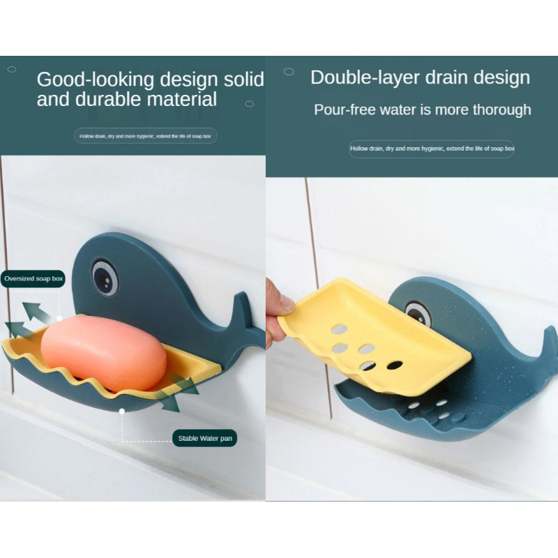 Pack Of 3 Fish-Shaped Double-Layer Adhesive Waterproof Soap Bar Holder