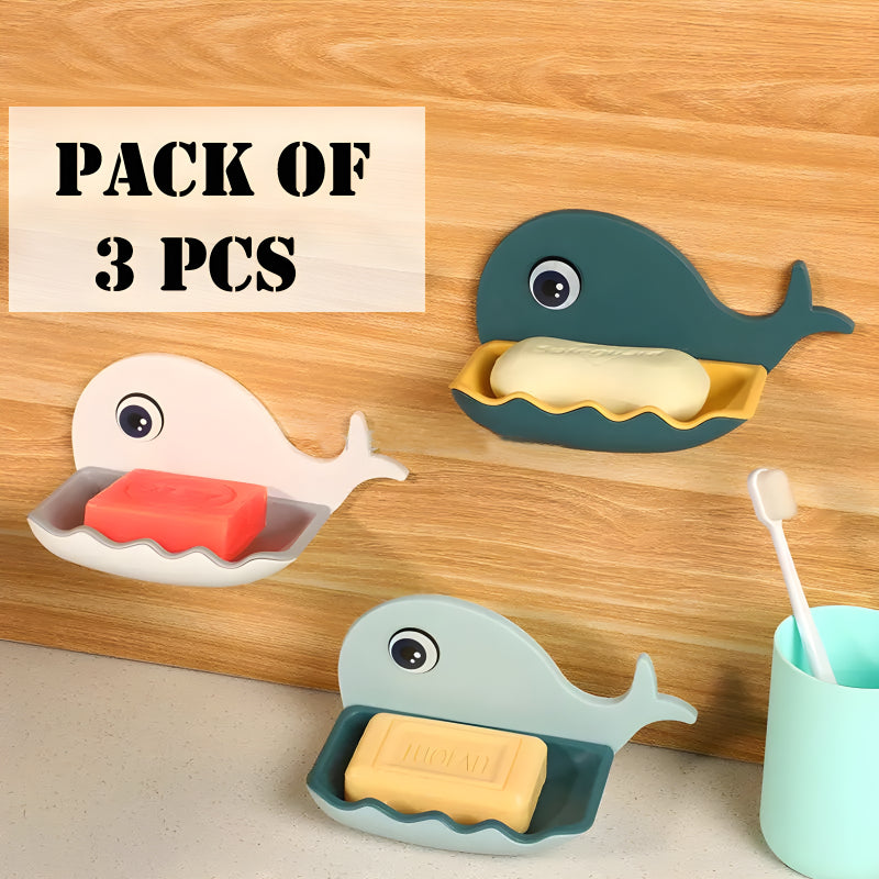 Pack Of 3 Fish-Shaped Double-Layer Adhesive Waterproof Soap Bar Holder