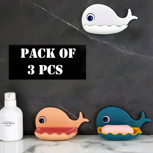 Pack Of 3 Fish-Shaped Double-Layer Adhesive Waterproof Soap Bar Holder