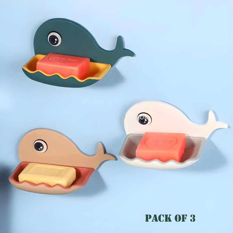 Pack Of 3 Fish-Shaped Double-Layer Adhesive Waterproof Soap Bar Holder