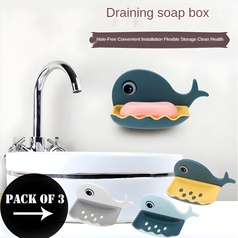 Pack Of 3 Fish-Shaped Double-Layer Adhesive Waterproof Soap Bar Holder