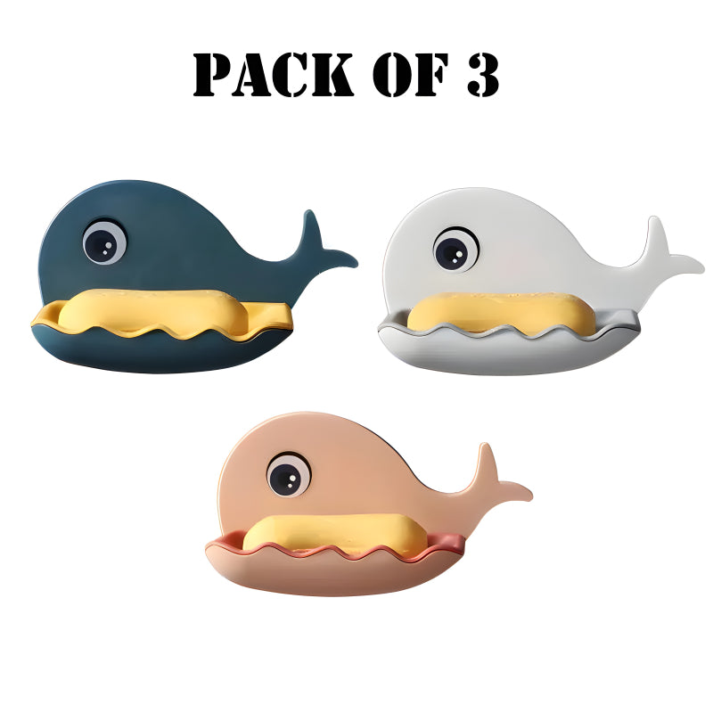 Pack Of 3 Fish-Shaped Double-Layer Adhesive Waterproof Soap Bar Holder